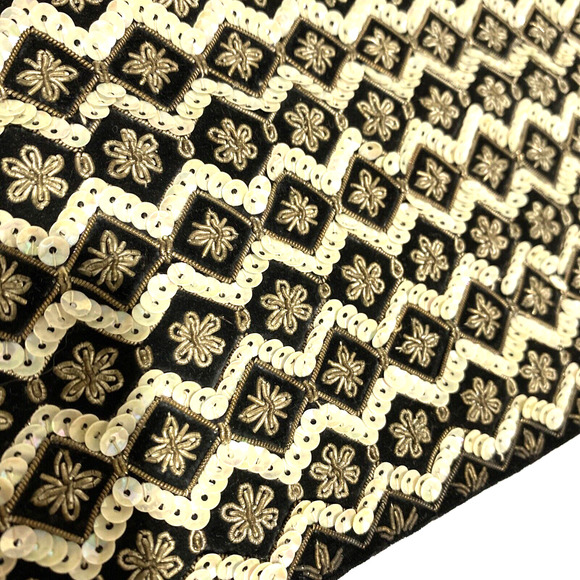 VINTAGE India Clutch Purse Black Velvet Retro Gold & Silver sequins embroidery - Picture 5 of 10